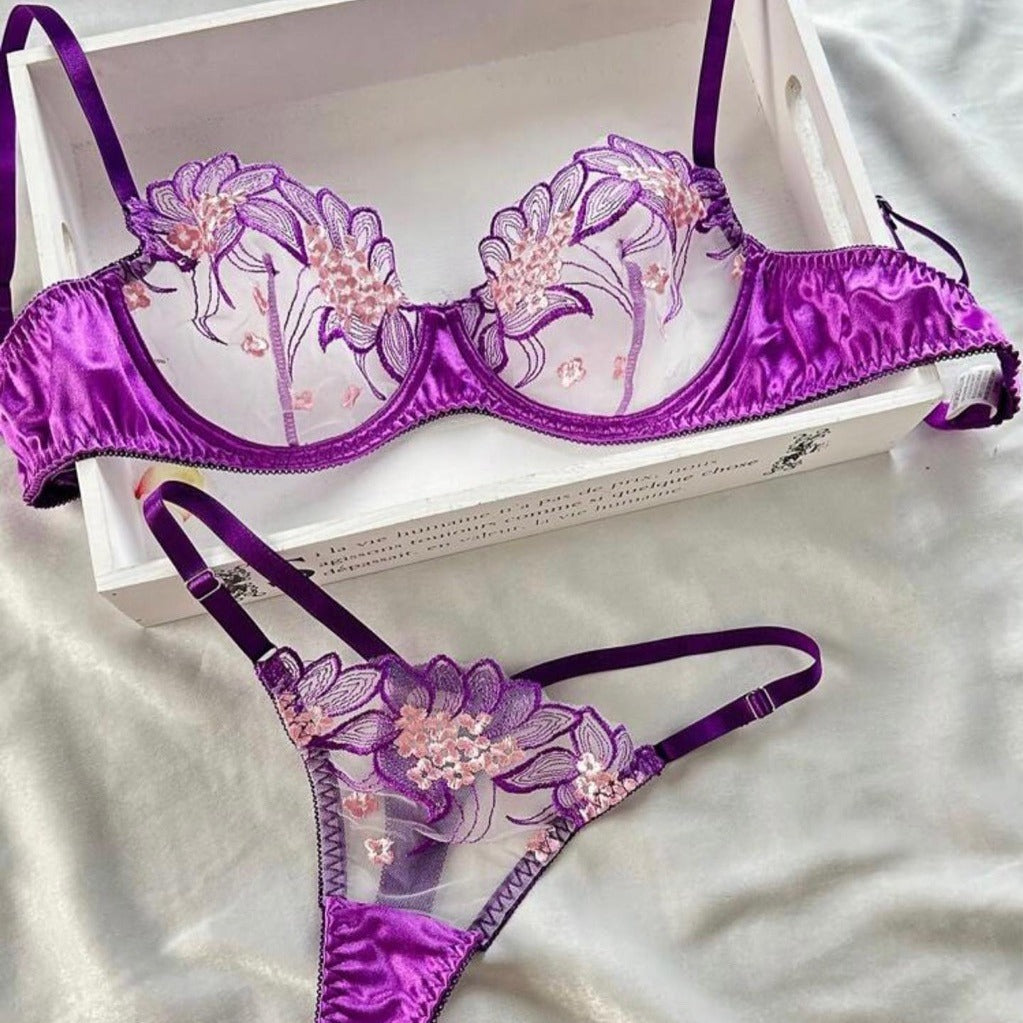 Purple Embroidered Ribbon Steel Ring Underwear Suit Women Purple Embroidered Ribbon Steel Ring Underwear Suit Women